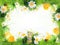 Easter background, cheerful flowers, Easter green and blue with yellow, Concept, screen, postcard, wallpaper, fresh and cheerful,