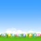 Easter background and colorful Easter eggs in green grass for Ea