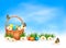 Easter background with Easter eggs in basket