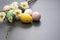 Easter background with eggs and branch with flowers