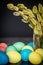 Easter background with eggs and Catkin