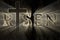 Easter background with Jesus Christ cross and risen text written, engraved, carved on stone