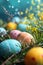 Easter background with lively colors, decorated eggs