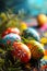 Easter background with lively colors, decorated eggs