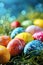 Easter background with lively colors, decorated eggs