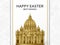 Easter background with Saint Peters Basilica. Golden illustration.
