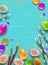 Easter background with space for greeting or message. Pussy-willow branches, paint decorated multicolored eggs