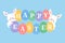 Easter background vector illustration, cute flat cartoon style. Baby rabbits with decorated eggs. Bunny holding ornated eggs with