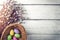 easter background - willows with colorful eggs in basket