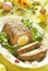 Easter baked meatloaf with boiled eggs