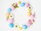 easter banner round frame pastel color eggs flower