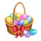 Easter basket with color painted easter eggs isolated on white