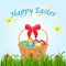 Easter basket with eggs, a card of happy Easter