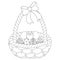 Easter basket with eggs. Vector illustration. Outline on an isolated background. Coloring book for children. Sketch. Holy Easter.