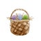 Easter basket with eggs watercolor illustration. Hand drawn traditional easter symbol with color painted eggs image. Isolated on w