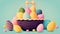 Easter basket with eggs - A whimsical Easter basket brimming with pastel-colored eggs, decorations - ai generated.