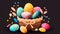 Easter basket with eggs - A whimsical Easter basket brimming with pastel-colored eggs, decorations - ai generated.