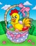 Easter basket with happy chicken