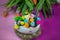 Easter basket with lots of little chicks, pastel background