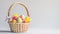 An Easter basket steals the spotlight, meticulously arranged against a clear