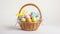 An Easter basket steals the spotlight, meticulously arranged against a clear