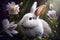 Easter beautiful fluffy rabbit in the grass in spring among flowers. AI generated