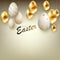 Easter beige composition with eggs of golden and white color,