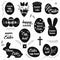 Easter. Black icons on white background. Easter eggs silhouette.