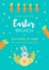 Easter Brunch invitation card design, illustration of colourful easter rabbit and carrot with time, date and detail.
