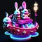 Easter bunnies in a carousel. 3d rendering generative AI