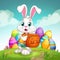 Easter Bunny With Backpack Hunting for Easter Eggs: An Irresistibly Cute Rabbit Hopping Through an Egg-Scattered Landscape