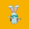 Easter bunny badass and funny cartoon character with bunny ears isolated on orange background. rock n roll easter party