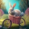 Easter bunny in a bicycle\'s basket , AI Generative