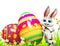 Easter bunny with big colorful eggs