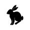 Easter bunny black silhouette. Hand drawn rabbit linocut icon. Vector illustartion isolated on white background. Easter