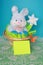 Easter Bunny - Card , Eggs in Basket - Stock Photo