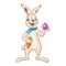 Easter Bunny with carrot and purple easter egg