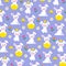 Easter bunny and chick pattern on purple background