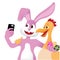 Easter bunny and chicken take a selfie isolated