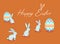 easter bunny collection with egg, isolated on orange,