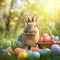 Easter Bunny with Colorful Eggs in Sunlit Garden