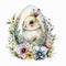 Easter Bunny with Colorful Flower Crown and Big Eyes in Watercolor - Generative AI