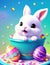 Easter Bunny with Colorful Painted Easter Eggs