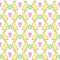 Easter bunny cookies pattern with spring flowers and hearts.