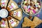 Easter bunny cookies scones decorated with cream and almonds like a funny bunnies face