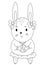 Easter bunny. Cute bunny girl with an Easter egg in her paws and with bows on her ears. Vector. Black line, outline