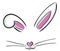 Easter bunny cute vector illustration drawn by hand. Bunny face, ears and tiny muzzle with whiskers isolated on white