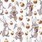 Easter bunny dancing with egg seamless pattern vector