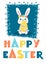 Easter Bunny ears. Easter poster and banner template with easter bunny. Greetings and presents for Easter Day in flat lay styling