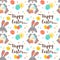 Easter Bunny, Easter pattern seamless. Easter rabbit wallpaper. Trendy easter lettering with a bunny icon and egg